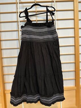 Elie Tahari Black Dress with White Smocking and Tie Straps